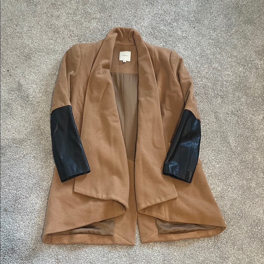 Mason Virgin Wool Coat Lambskin Leather Sleeves Camel Size 2